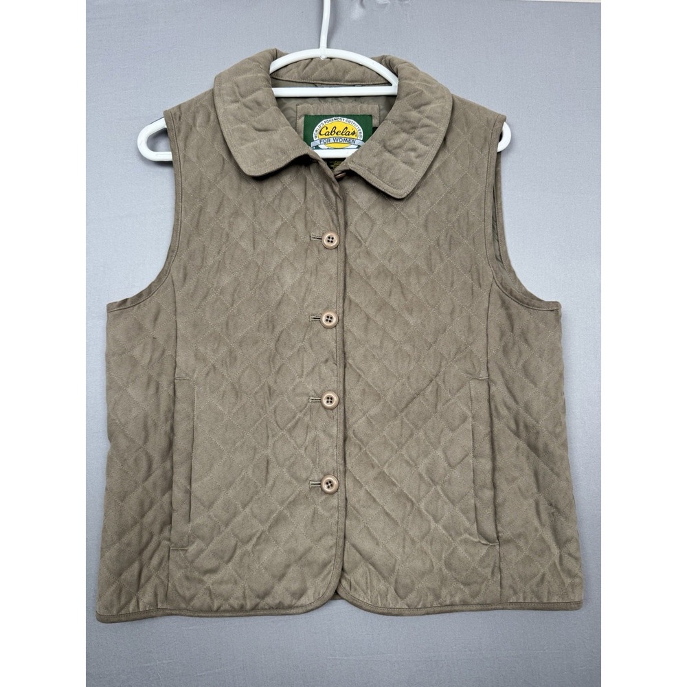 Cabelas‎ Brown Faux Suede Insulated Vest Womens Medium M Winter Collared Quilted